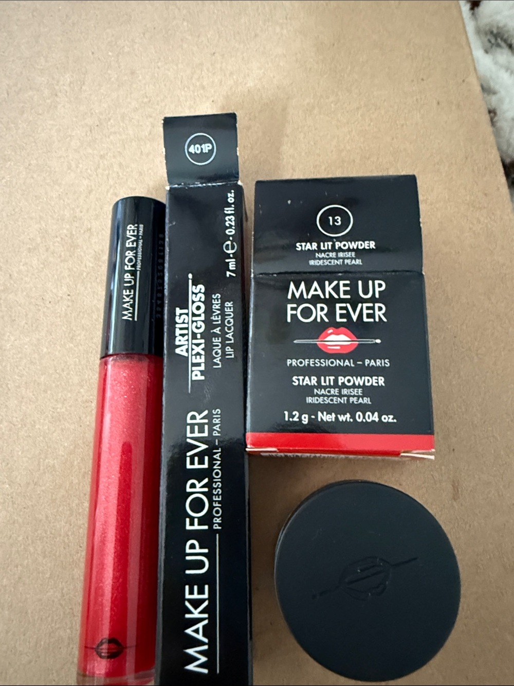 Makeup Forever Red Lip Gloss & Iridescent Pearl Star Lit Powder